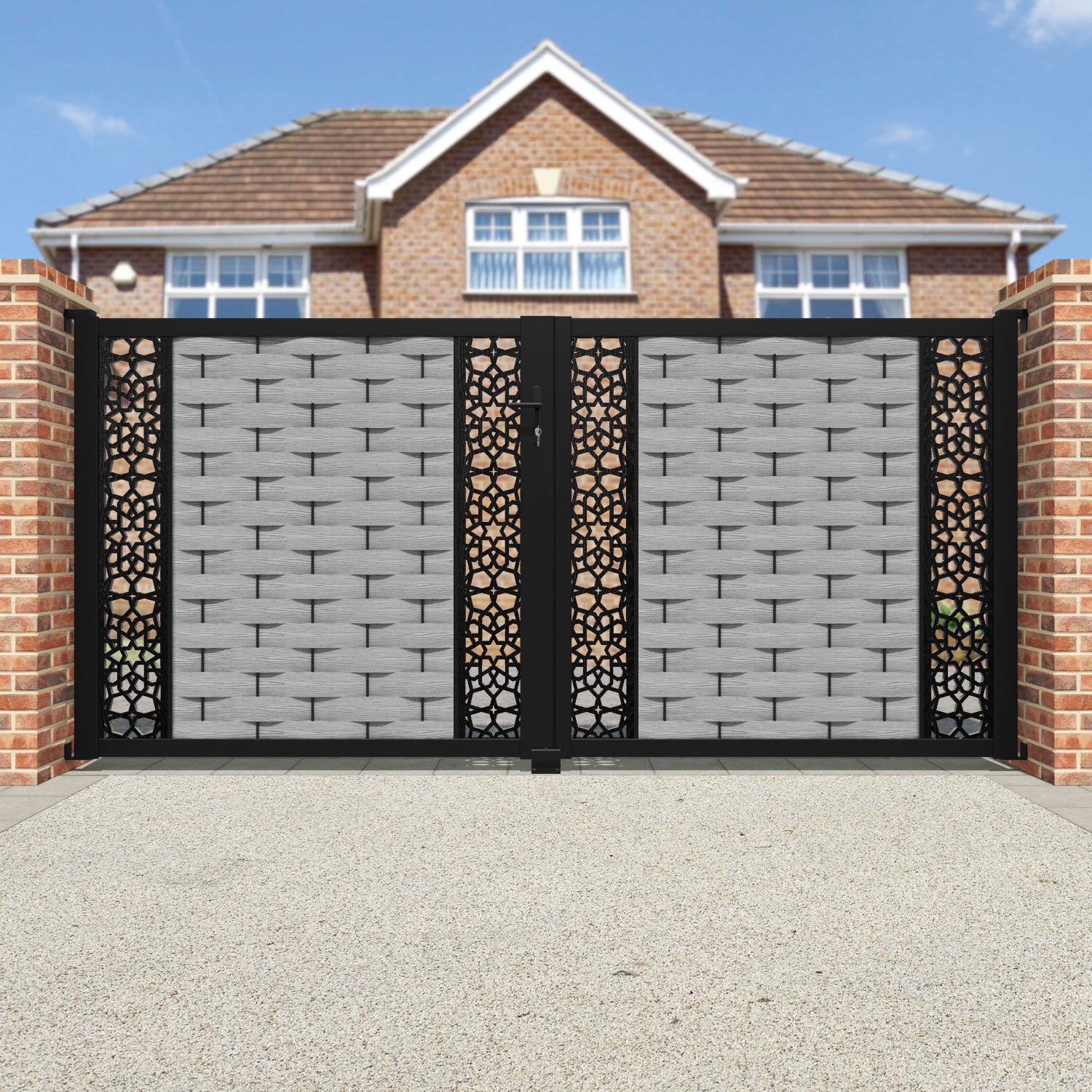 Ripple Nazira Straight Top Driveway Gate - Light Grey - Middle & End Screen