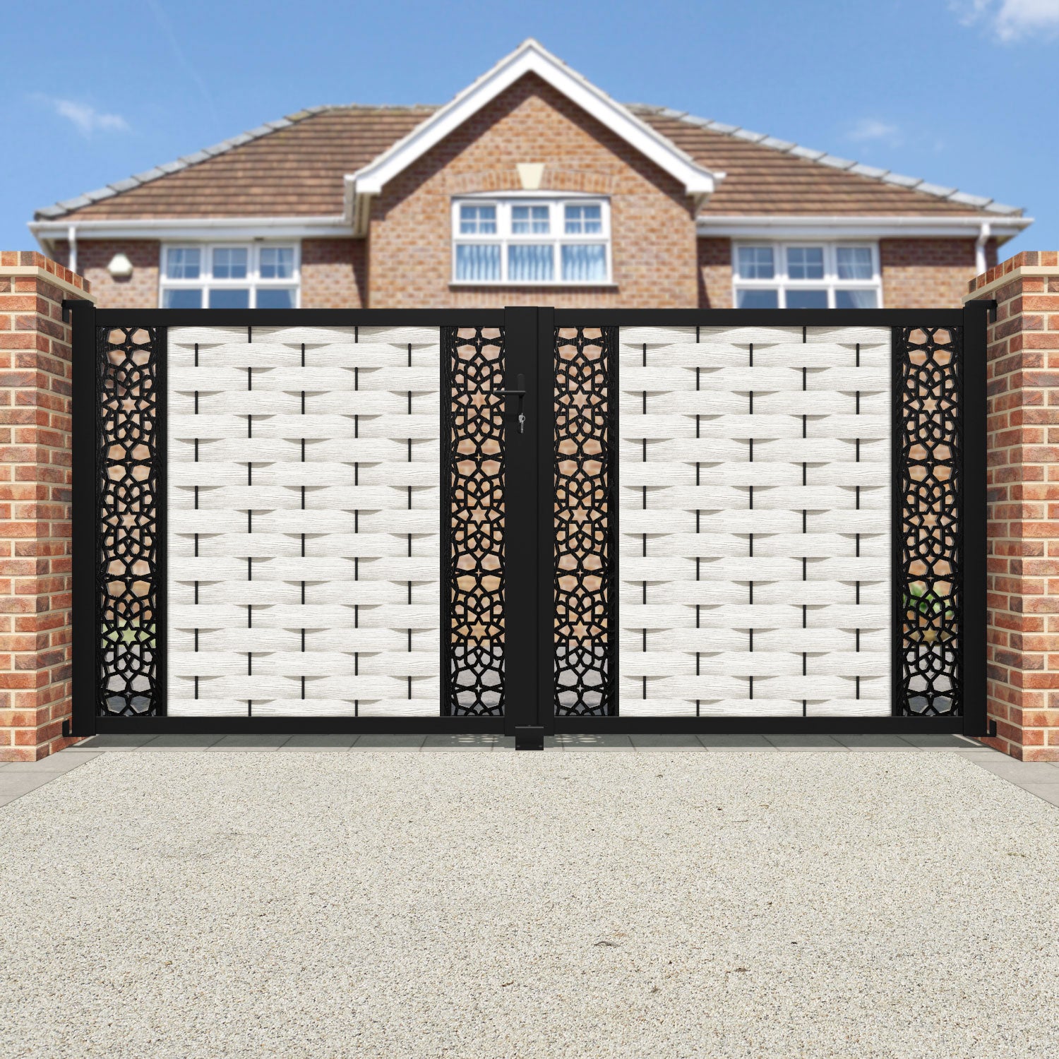 Ripple Nazira Straight Top Driveway Gate - Light Stone - Middle & End Screen