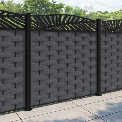 Ripple Palm Curved Top Fence Panel - Dark Grey - with our aluminium posts
