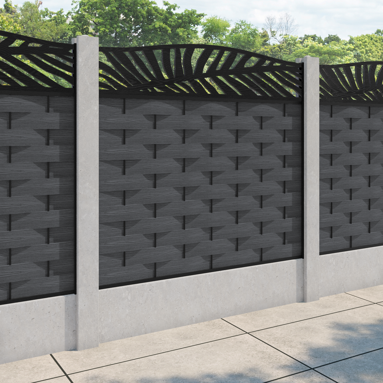 Ripple Palm Curved Top Fence Panel - Dark Grey - for existing concrete posts