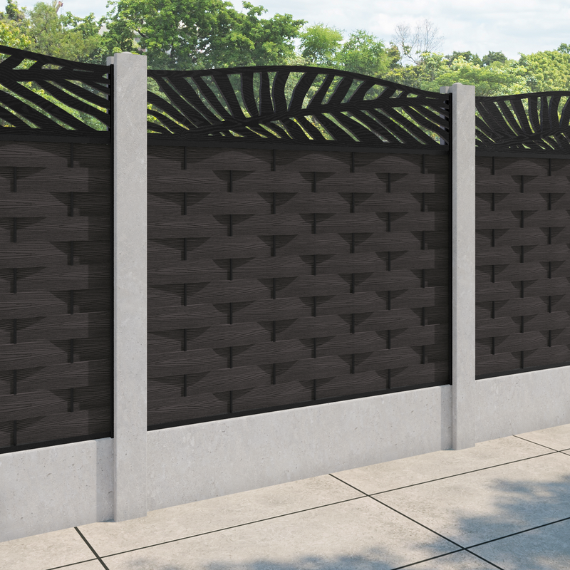 Ripple Palm Curved Top Fence Panel - Dark Oak - for existing concrete posts