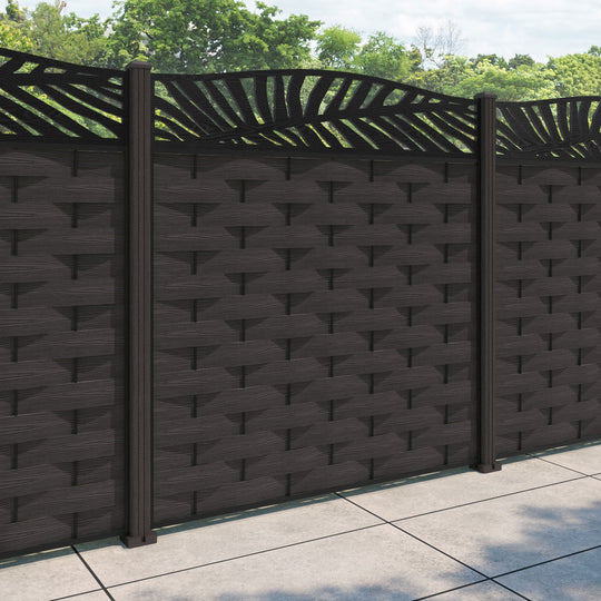 Ripple Palm Curved Top Fence Panel - Dark Oak - with our composite posts