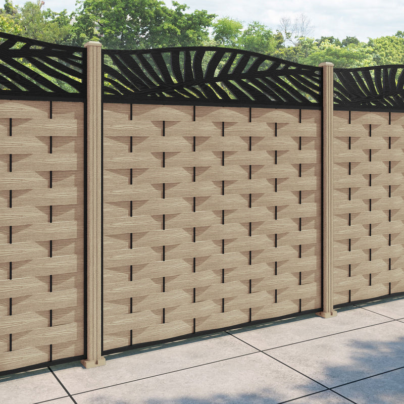 Ripple Palm Curved Top Fence Panel - Light Oak - with our composite posts