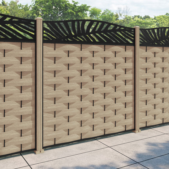 Ripple Palm Curved Top Fence Panel - Light Oak - with our composite posts