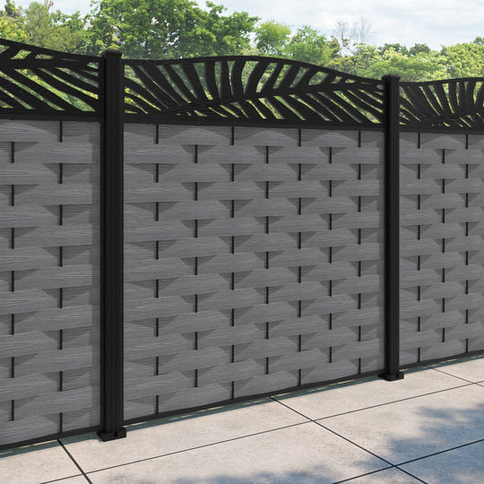 Ripple Palm Curved Top Fence Panel - Mid Grey - with our aluminium posts