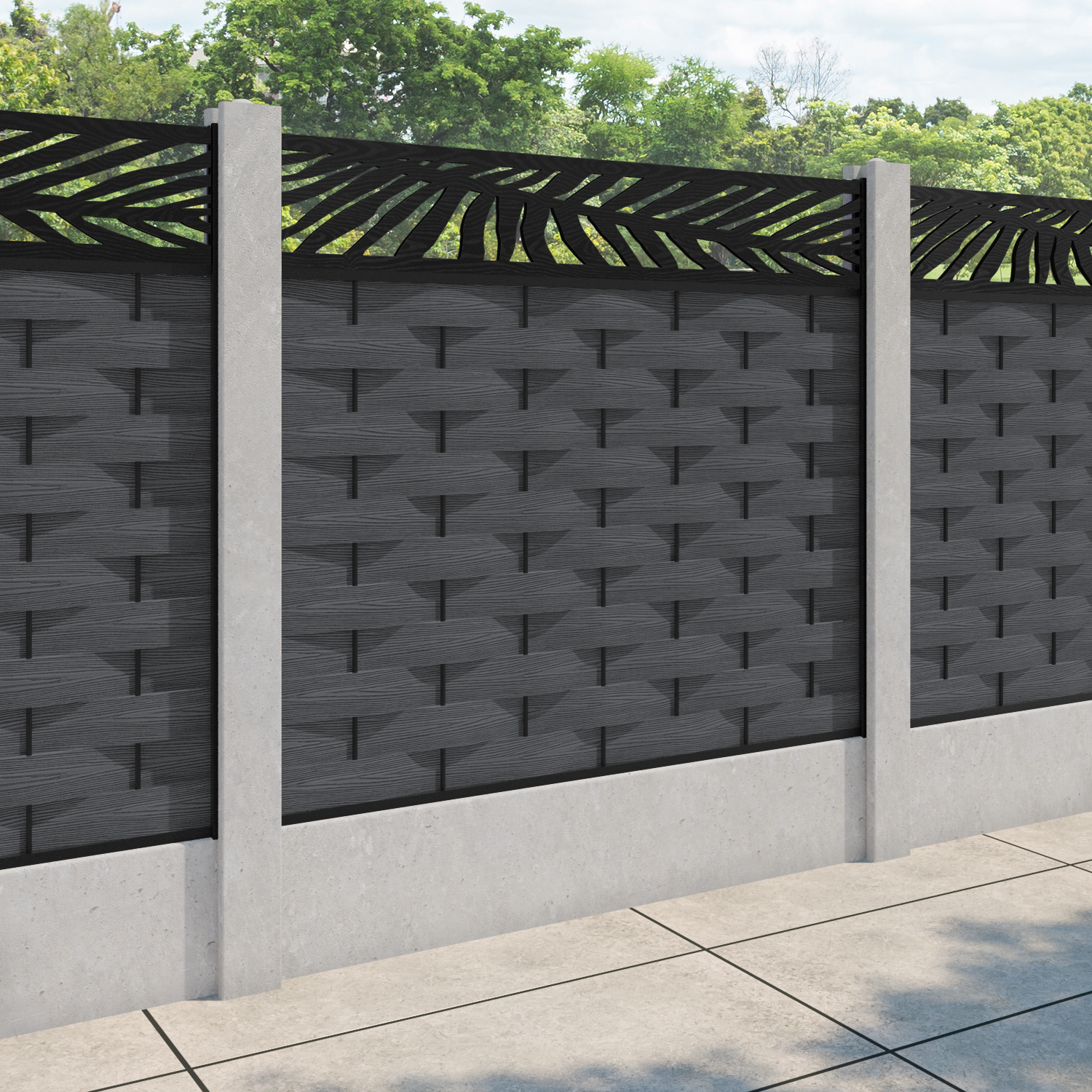 Ripple Palm Fence Panel - Dark Grey - for existing concrete posts