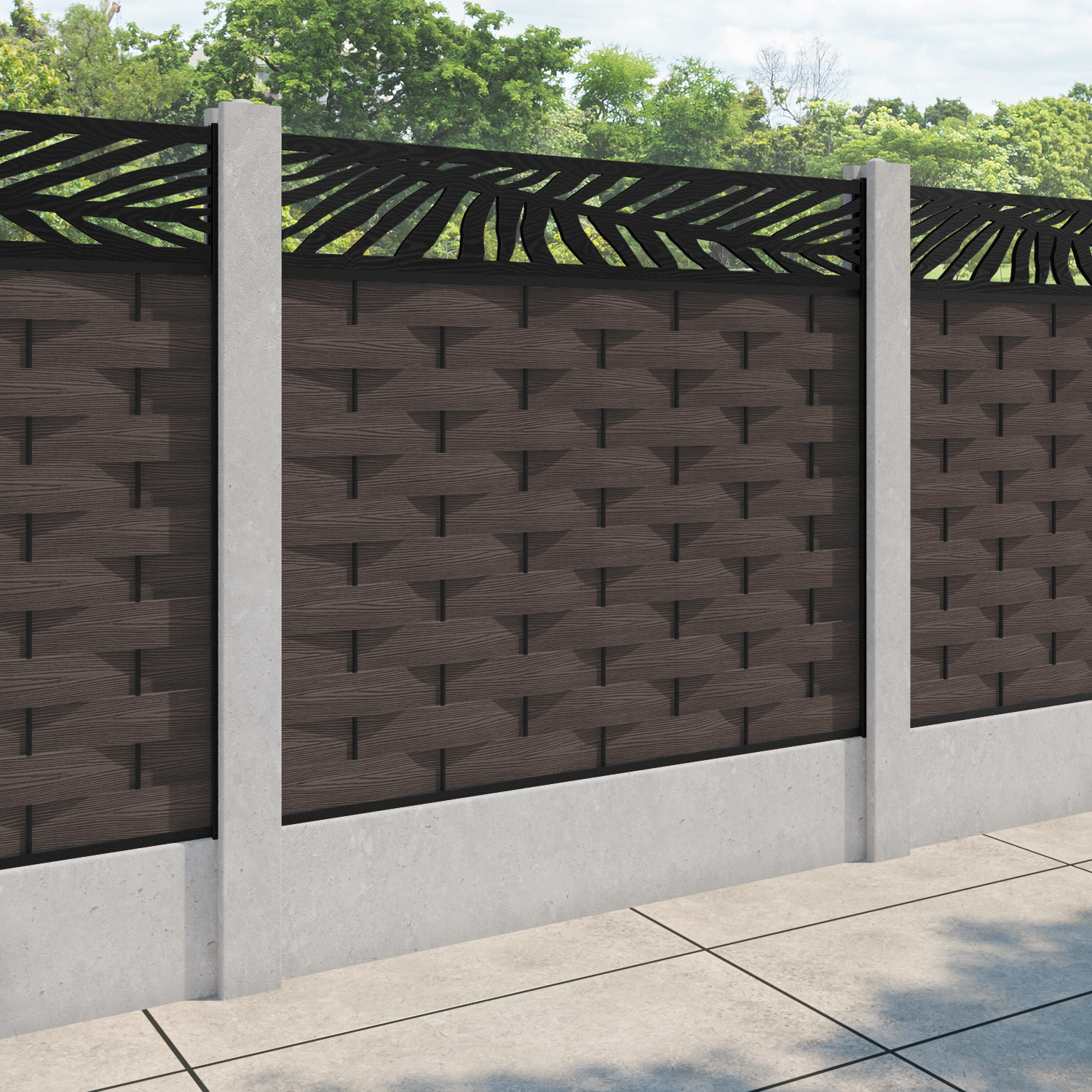 Ripple Palm Fence Panel - Mid Brown - for existing concrete posts