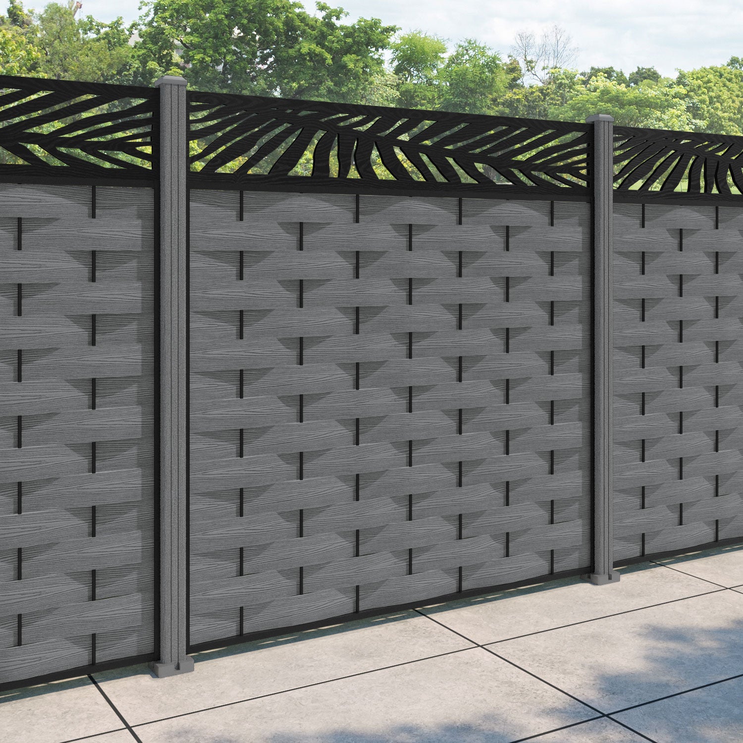 Ripple Palm Fence Panel - Mid Grey - with our composite posts