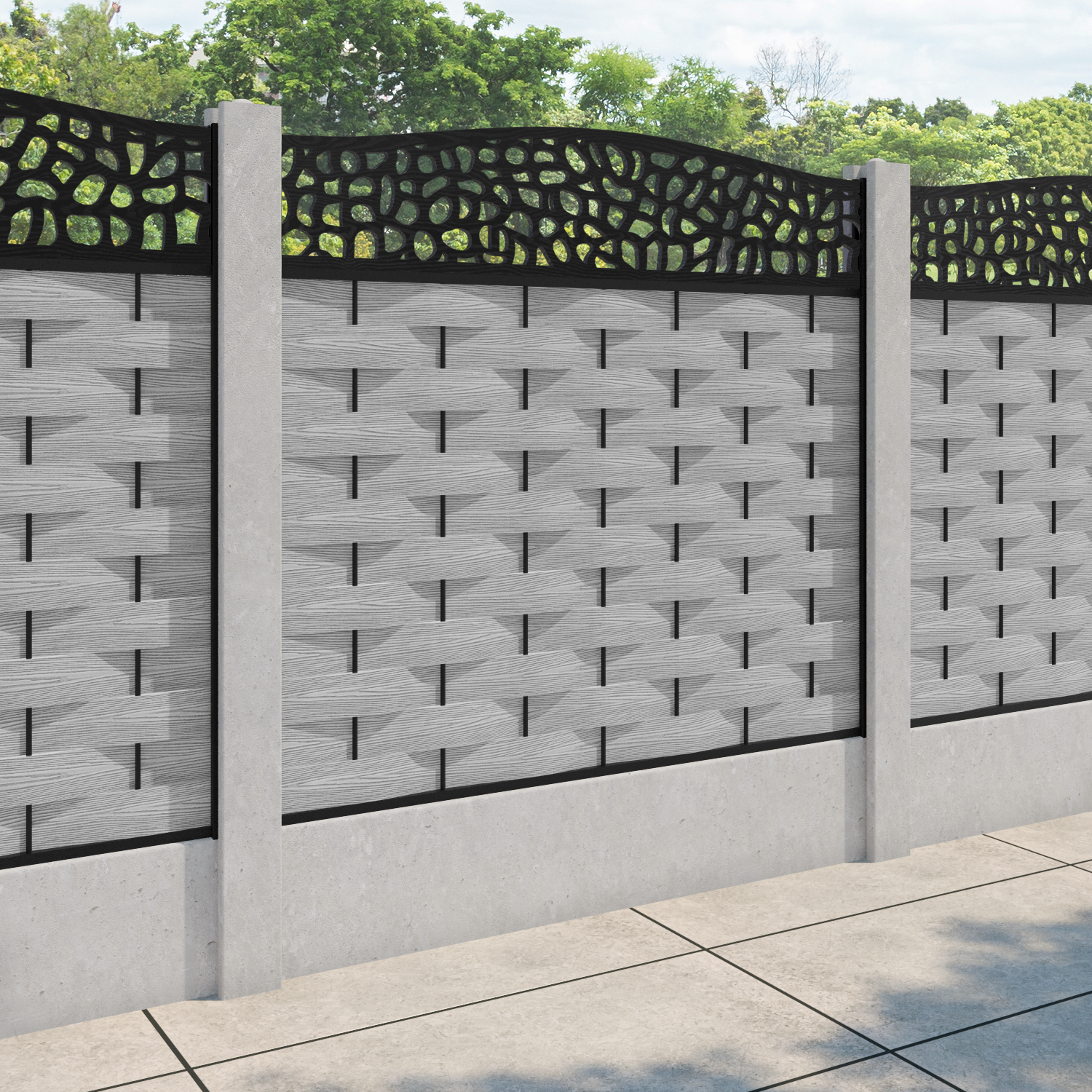 Ripple Pebble Curved Top Fence Panel - Light Grey - for existing concrete posts