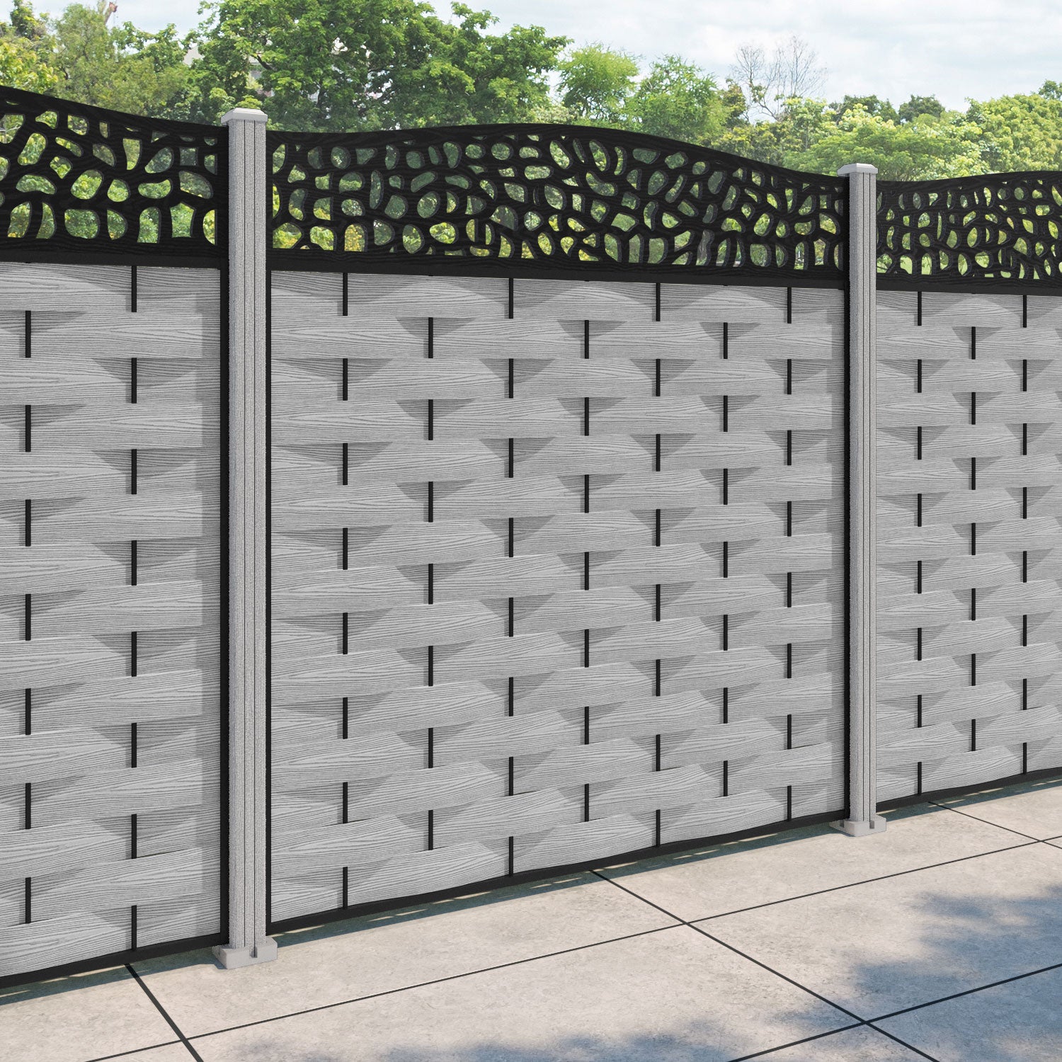 Ripple Pebble Curved Top Fence Panel - Light Grey - with our composite posts