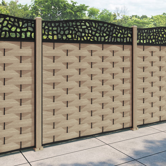 Ripple Pebble Curved Top Fence Panel - Light Oak - with our composite posts