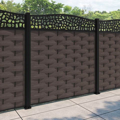 Ripple Pebble Curved Top Fence Panel - Mid Brown - with our aluminium posts