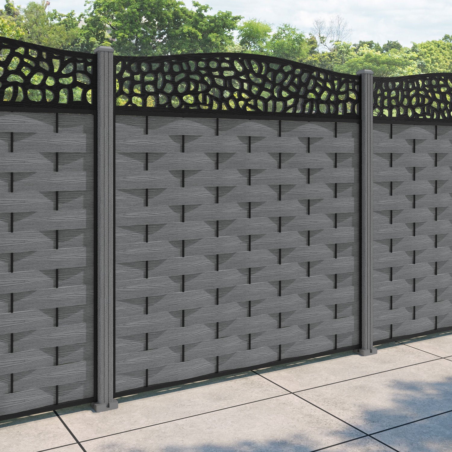 Ripple Pebble Curved Top Fence Panel - Mid Grey - with our composite posts