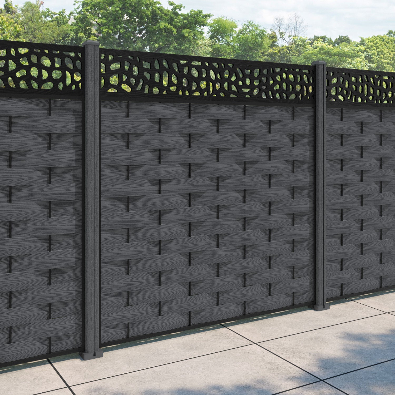 Ripple Pebble Fence Panel - Dark Grey - with our composite posts