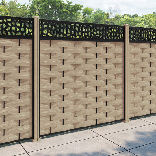 Ripple Pebble Fence Panel - Light Oak - with our composite posts