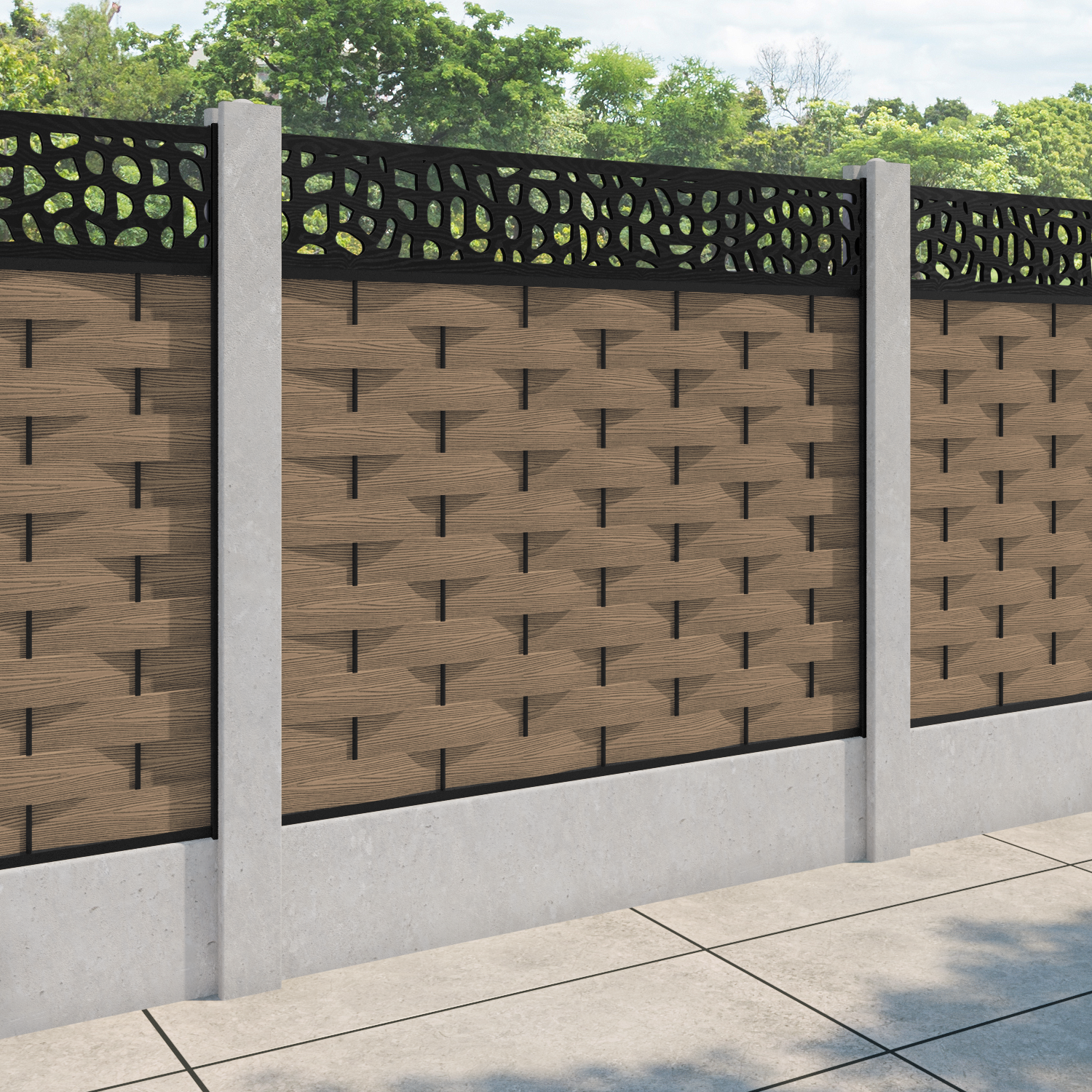 Ripple Pebble Fence Panel - Teak - for existing concrete posts