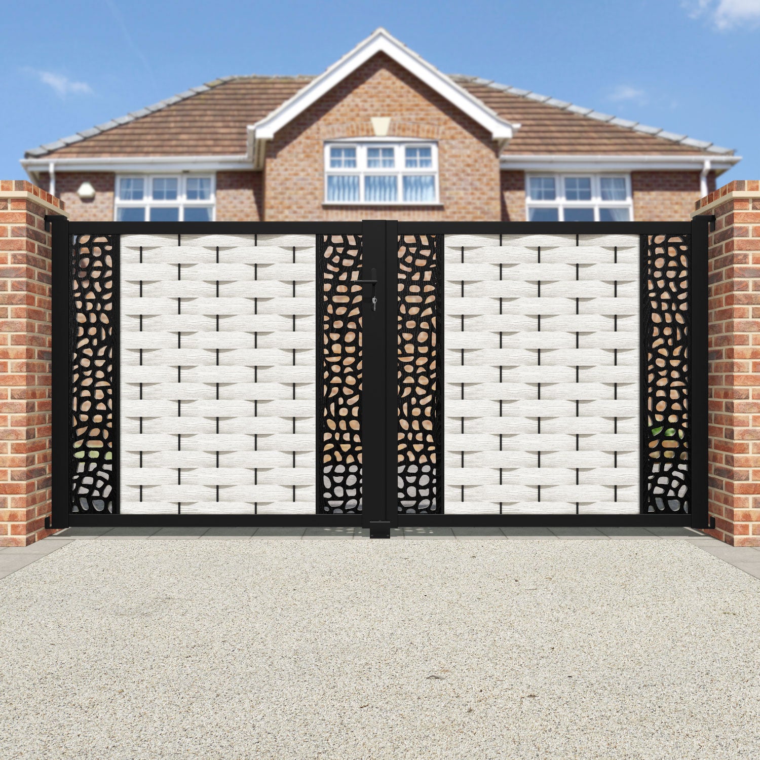 Ripple Pebble Straight Top Driveway Gate - Light Stone - Middle & End Screen