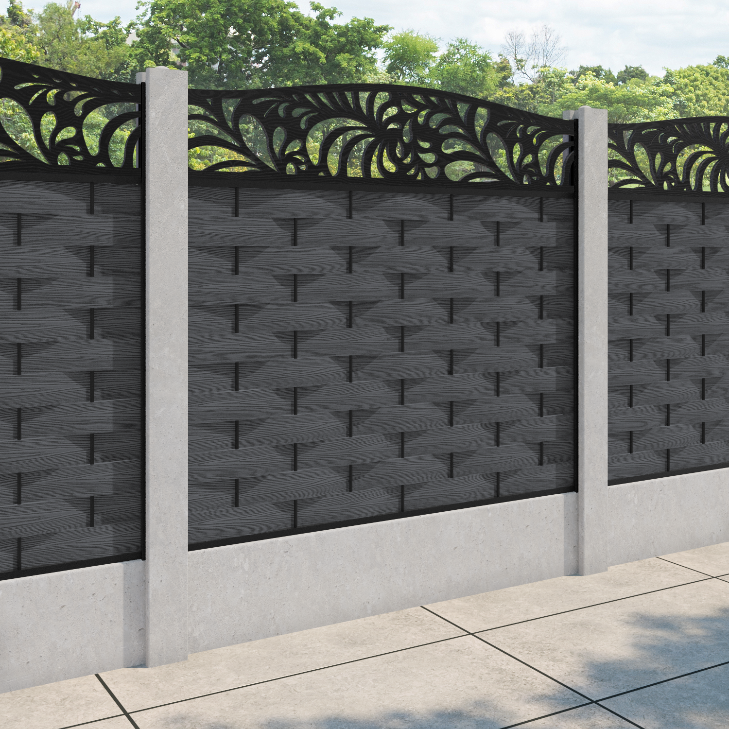 Ripple Petal Curved Top Fence Panel - Dark Grey - for existing concrete posts