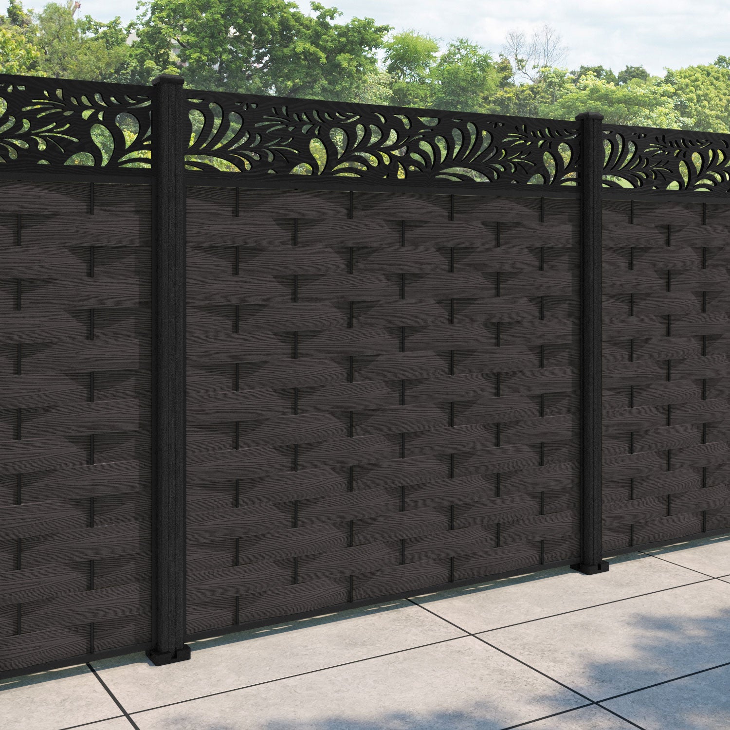 Ripple Petal Fence Panel - Dark Oak - with our composite posts