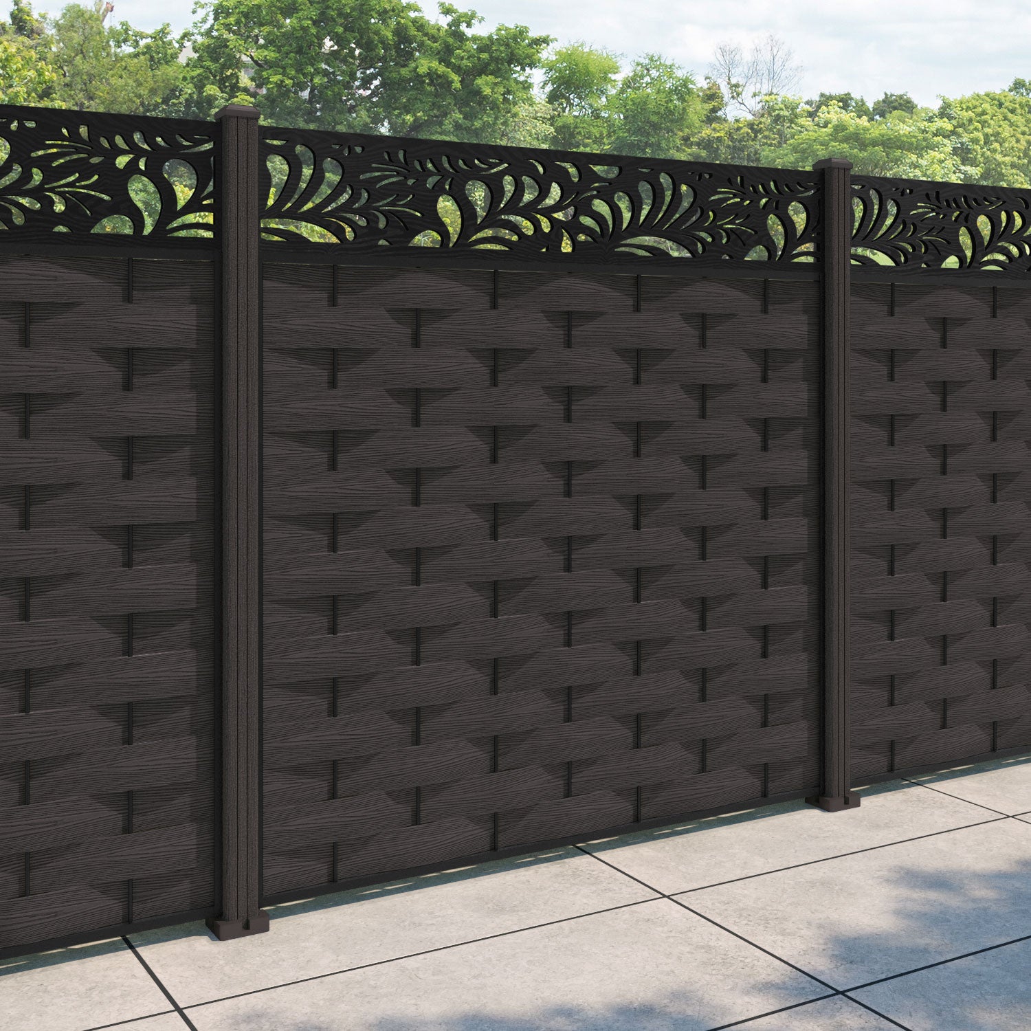 Ripple Petal Fence Panel - Dark Oak - with our composite posts
