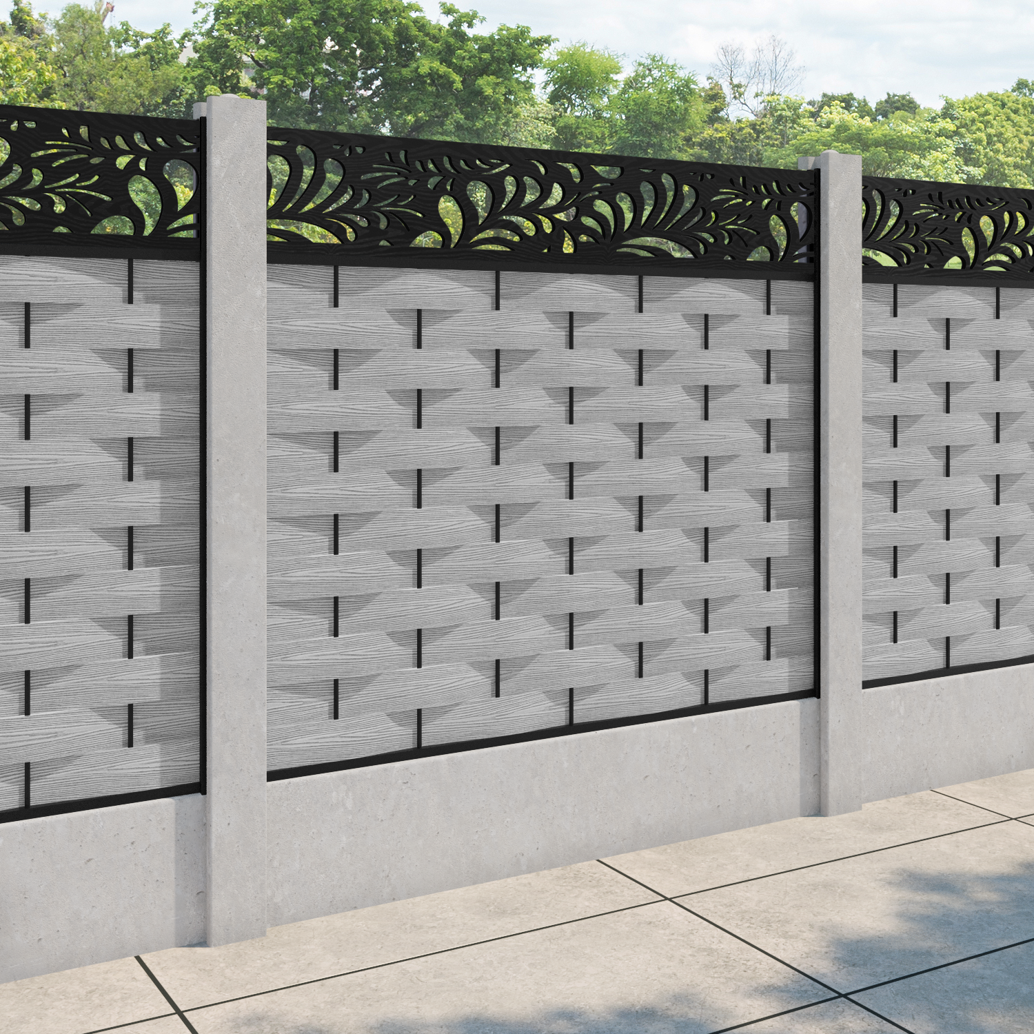 Ripple Petal Fence Panel - Light Grey - for existing concrete posts