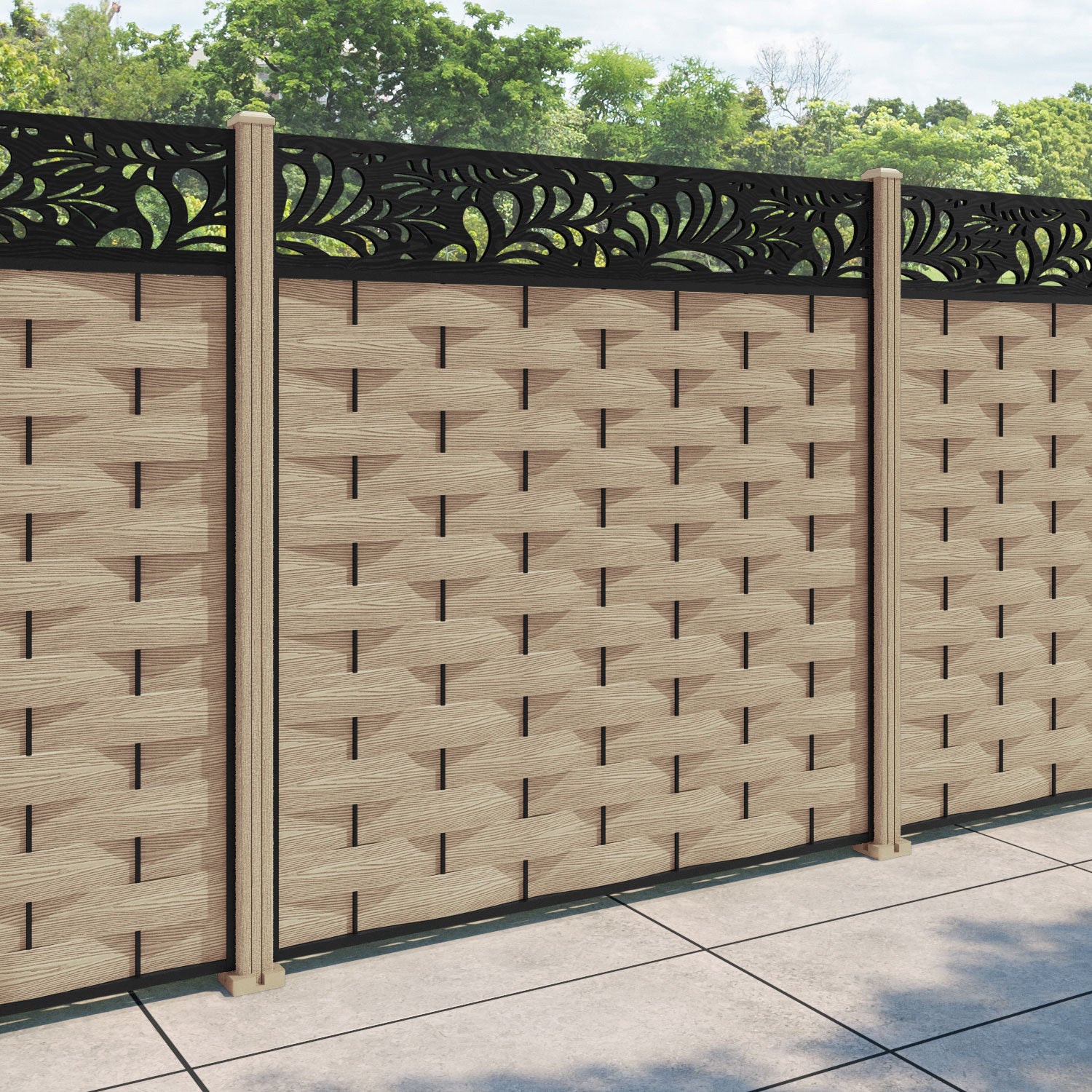 Ripple Petal Fence Panel - Light Oak - with our composite posts