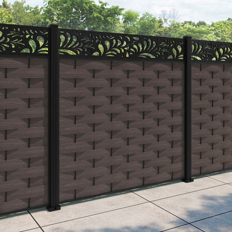 Ripple Petal Fence Panel - Mid Brown - with our aluminium posts