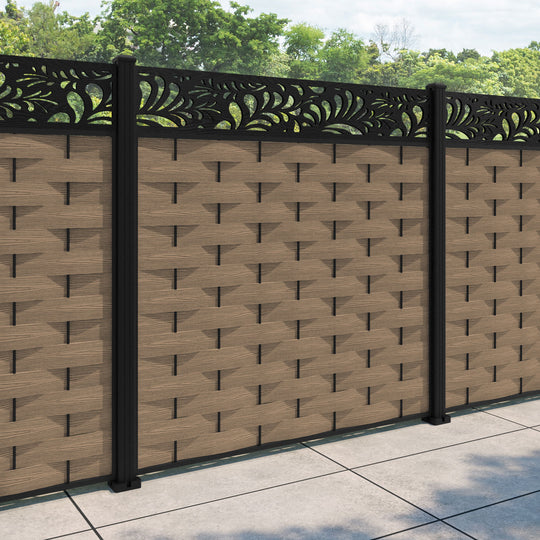 Ripple Petal Fence Panel - Teak - with our aluminium posts
