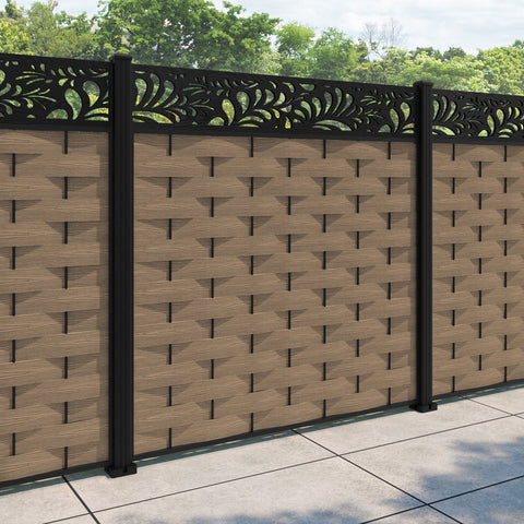 Ripple Petal Fence Panel - Teak - with our aluminium posts
