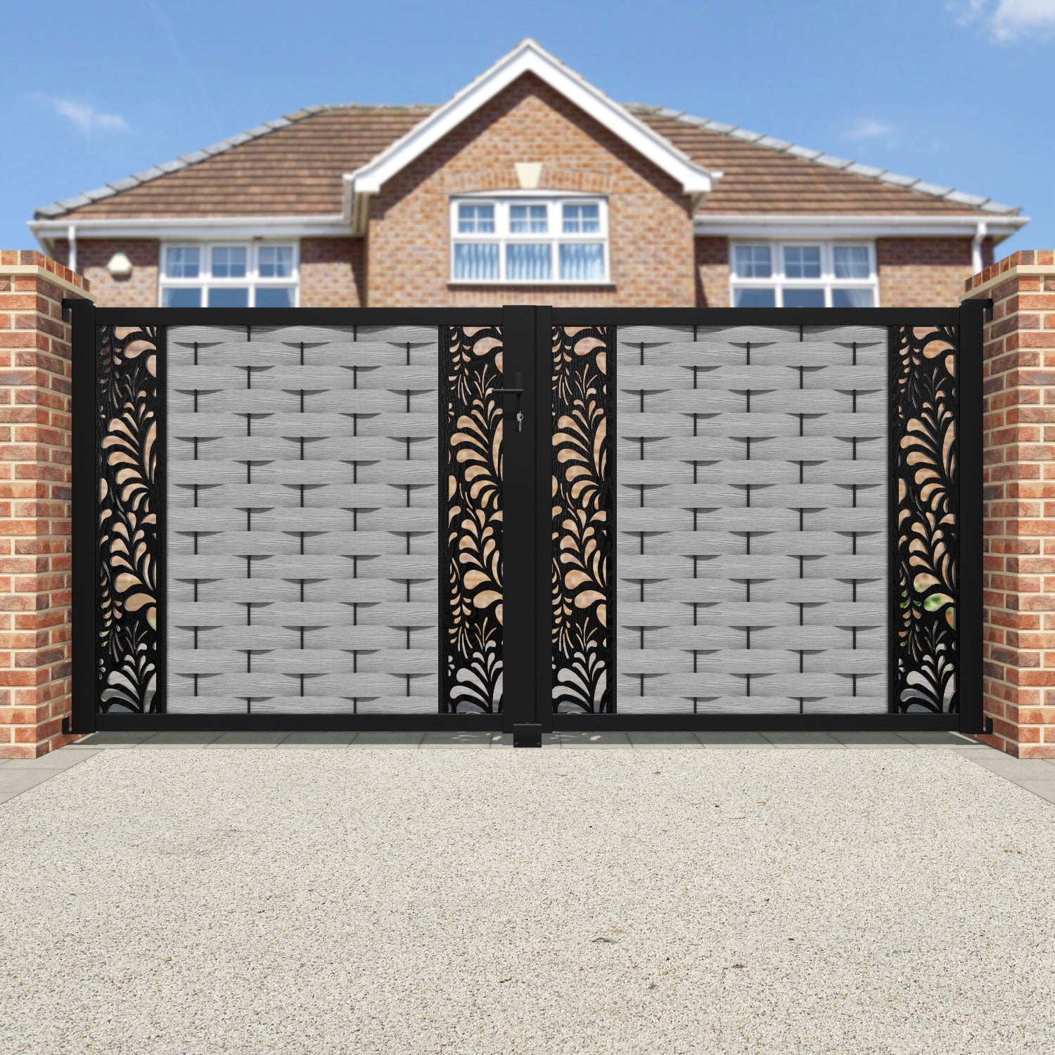 Ripple Petal Straight Top Driveway Gate - Light Grey - Middle & End Screen