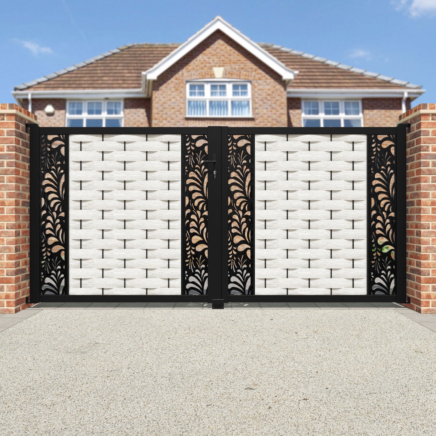 Ripple Petal Straight Top Driveway Gate - Light Stone - Middle & End Screen