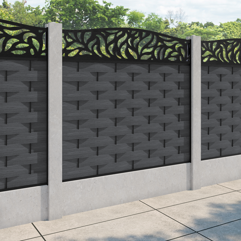 Ripple Plume Curved Top Fence Panel - Dark Grey - for existing concrete posts