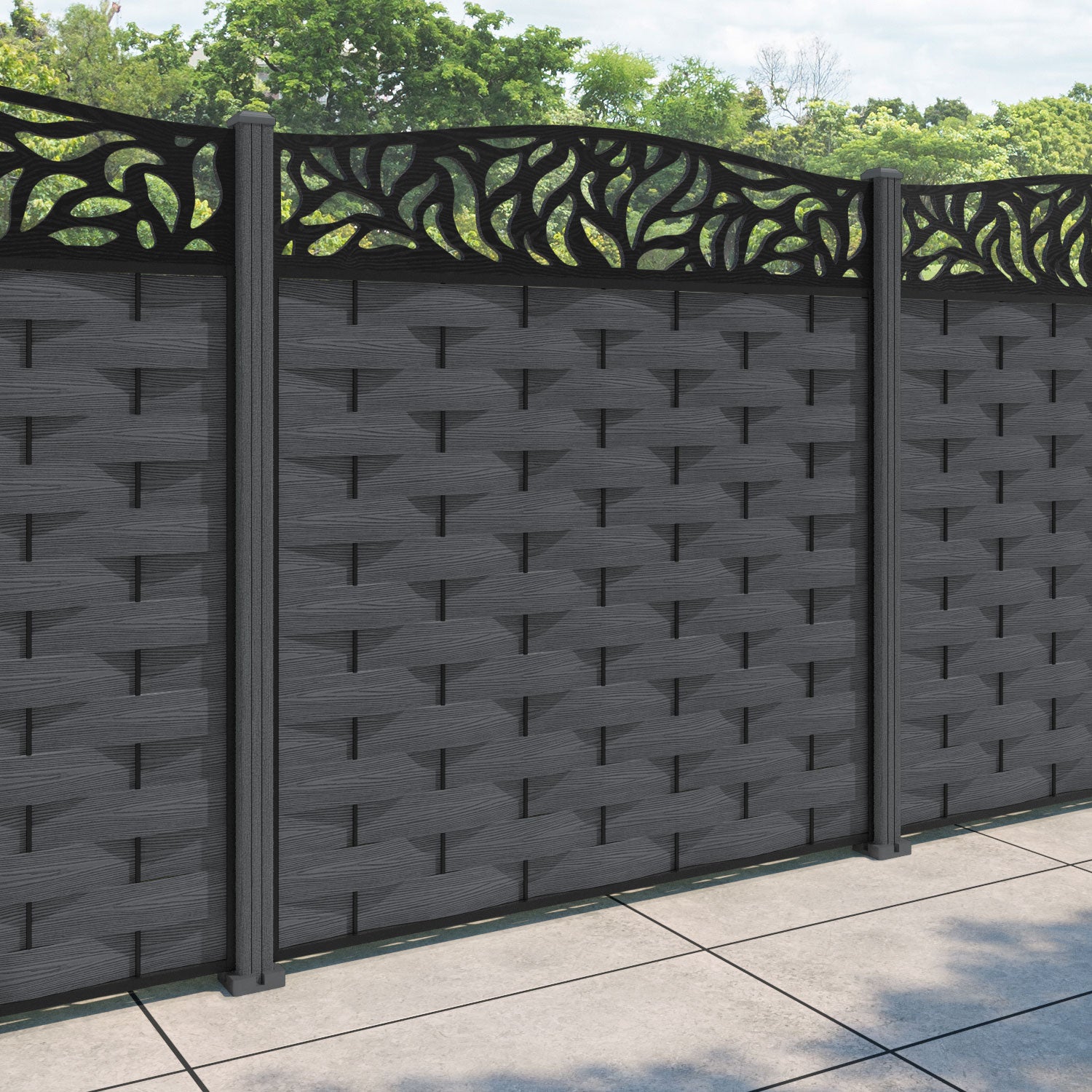 Ripple Plume Curved Top Fence Panel - Dark Grey - with our composite posts
