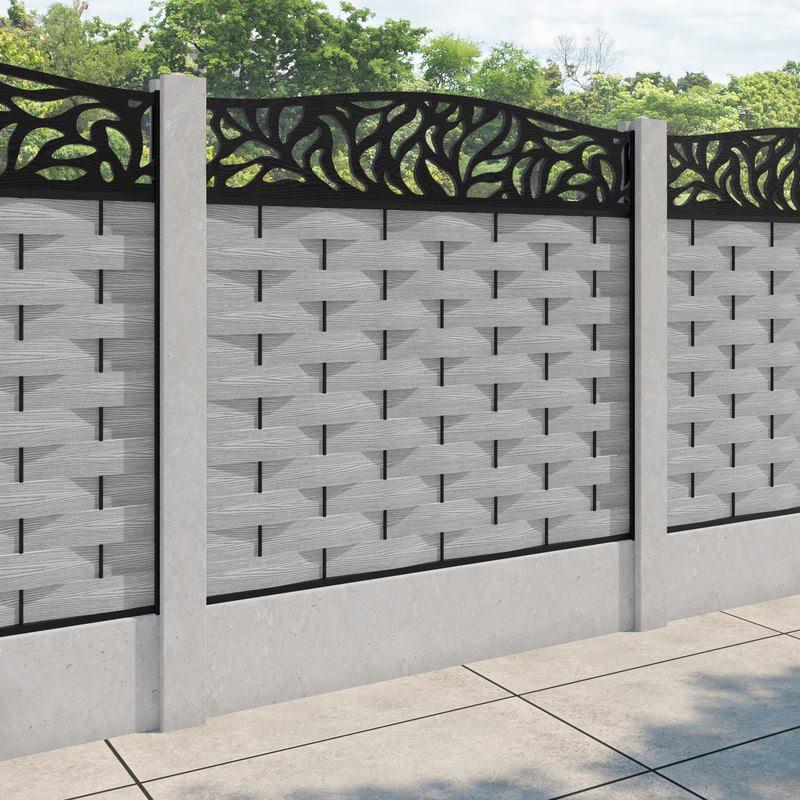 Ripple Plume Curved Top Fence Panel - Light Grey - for existing concrete posts