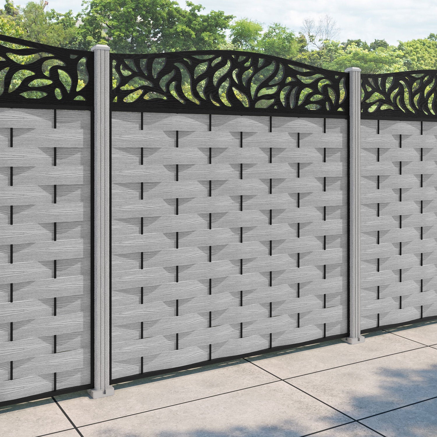 Ripple Plume Curved Top Fence Panel - Light Grey - with our composite posts