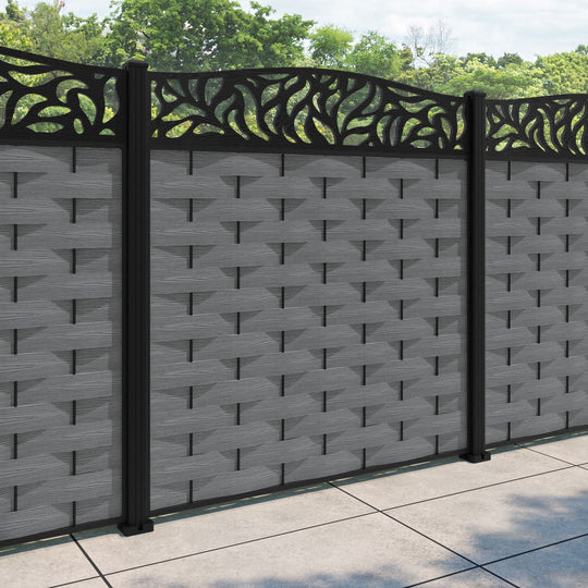 Ripple Plume Curved Top Fence Panel - Mid Grey - with our aluminium posts