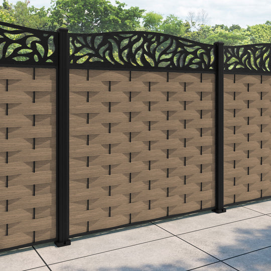 Ripple Plume Curved Top Fence Panel - Teak - with our aluminium posts