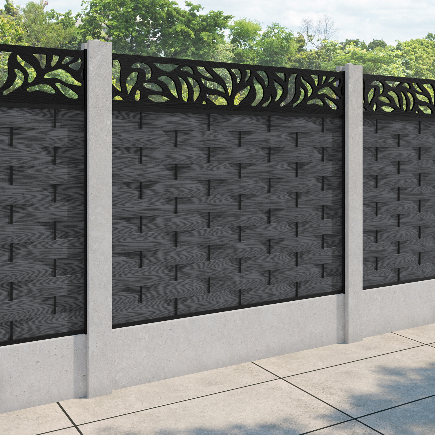 Ripple Plume Fence Panel - Dark Grey - for existing concrete posts