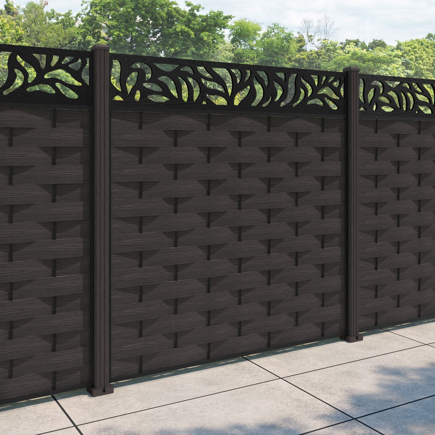 Ripple Plume Fence Panel - Dark Oak - with our composite posts