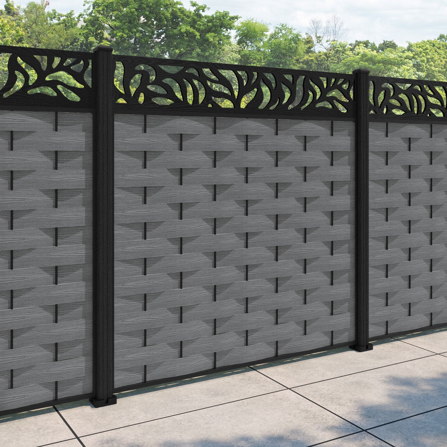 Ripple Plume Fence Panel - Mid Grey - with our composite posts