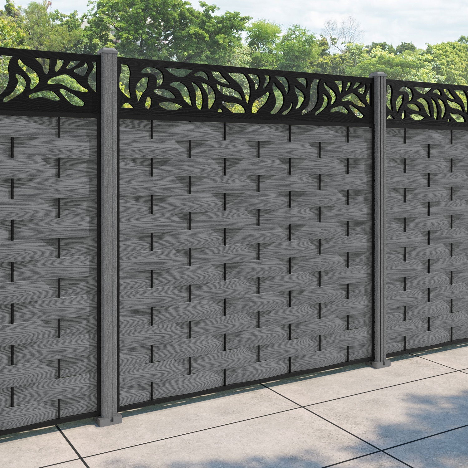 Ripple Plume Fence Panel - Mid Grey - with our composite posts