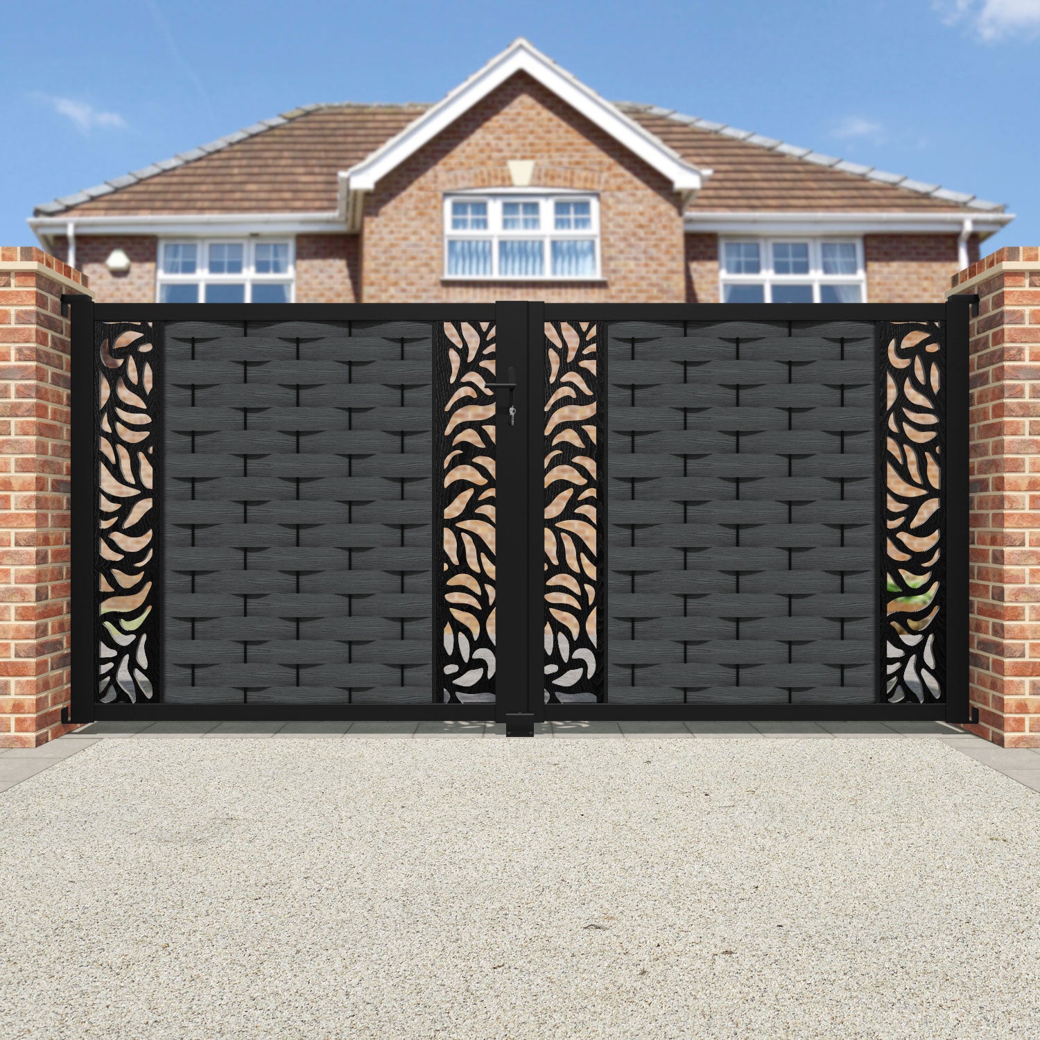 Ripple Plume Straight Top Driveway Gate - Dark Grey - Middle & End Screen