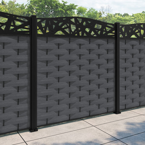 Ripple Prism Curved Top Fence Panel - Dark Grey - with our aluminium posts