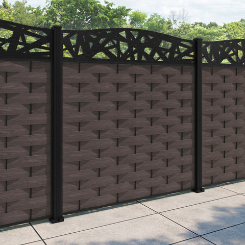 Ripple Prism Curved Top Fence Panel - Mid Brown - with our aluminium posts