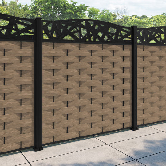 Ripple Prism Curved Top Fence Panel - Teak - with our aluminium posts