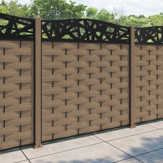Ripple Prism Curved Top Fence Panel - Teak - with our composite posts