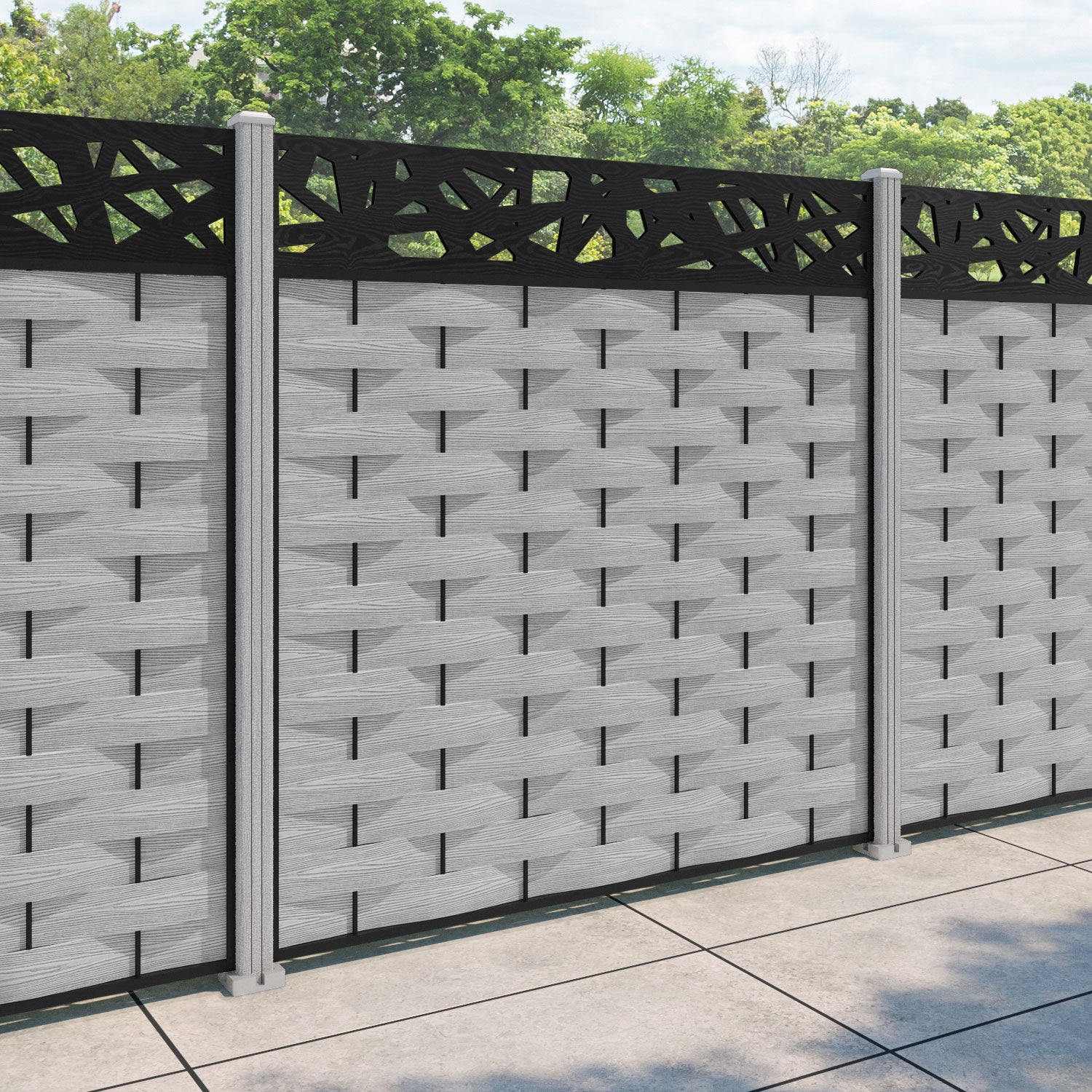 Ripple Prism Fence Panel - Light Grey - with our composite posts