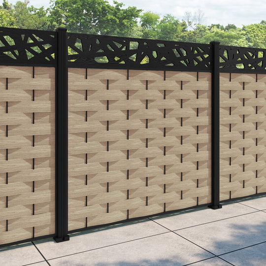 Ripple Prism Fence Panel - Light Oak - with our aluminium posts