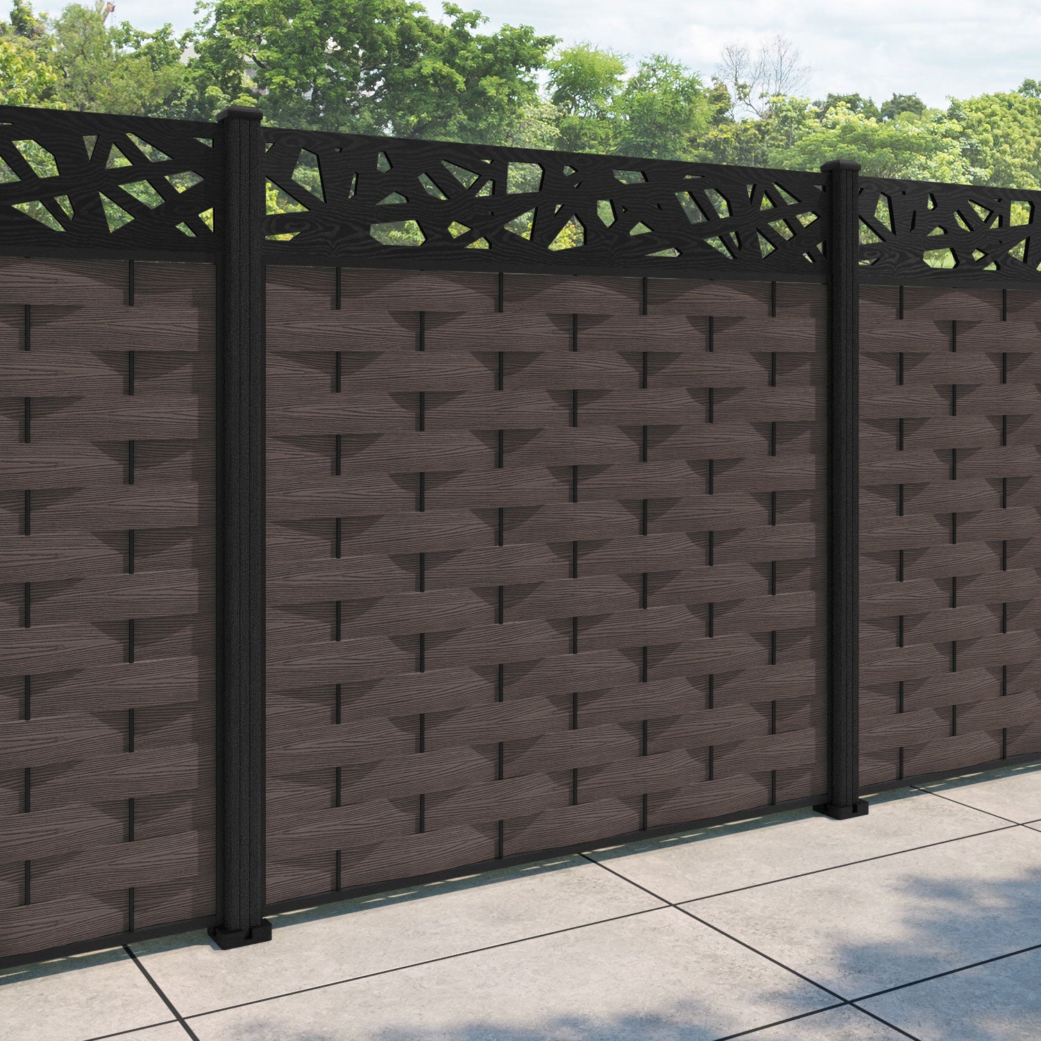 Ripple Prism Fence Panel - Mid Brown - with our composite posts