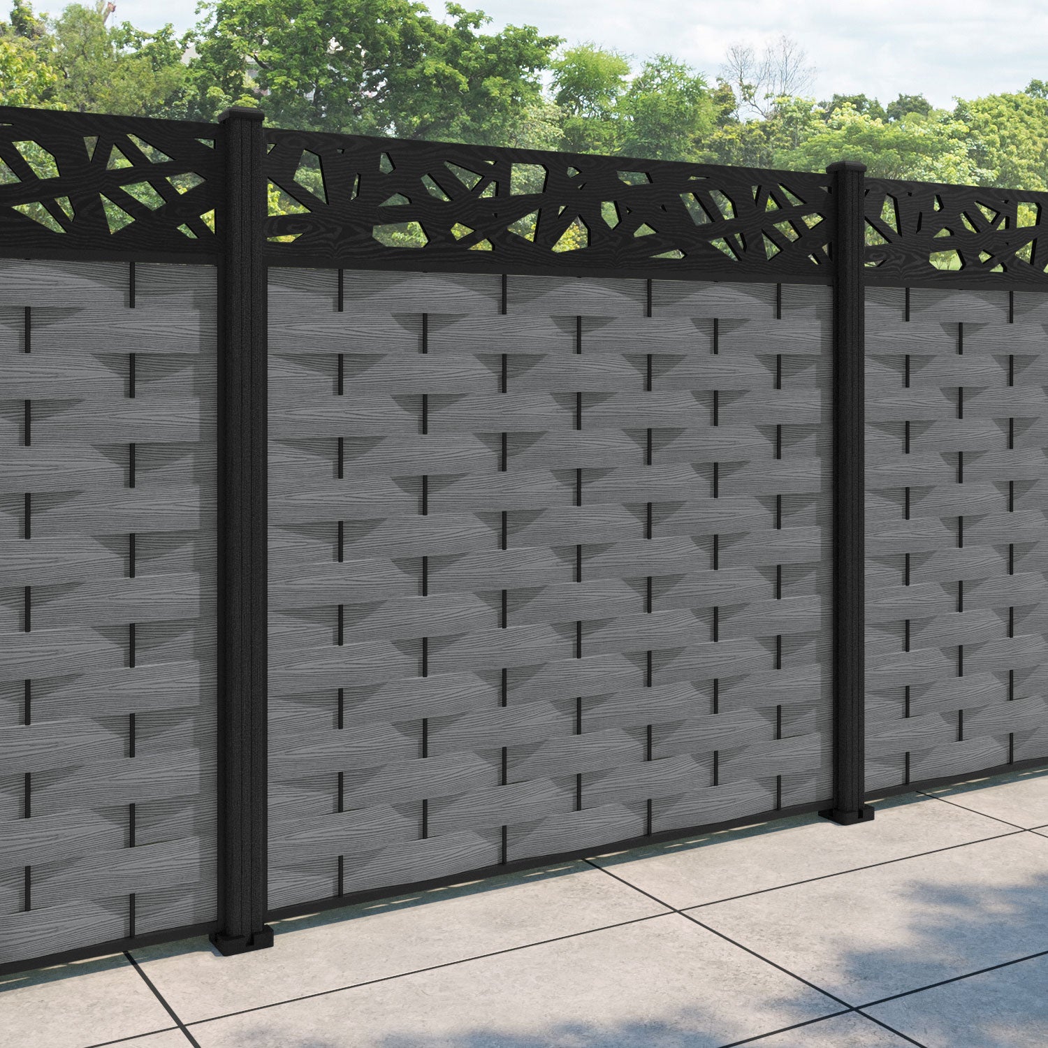 Ripple Prism Fence Panel - Mid Grey - with our composite posts